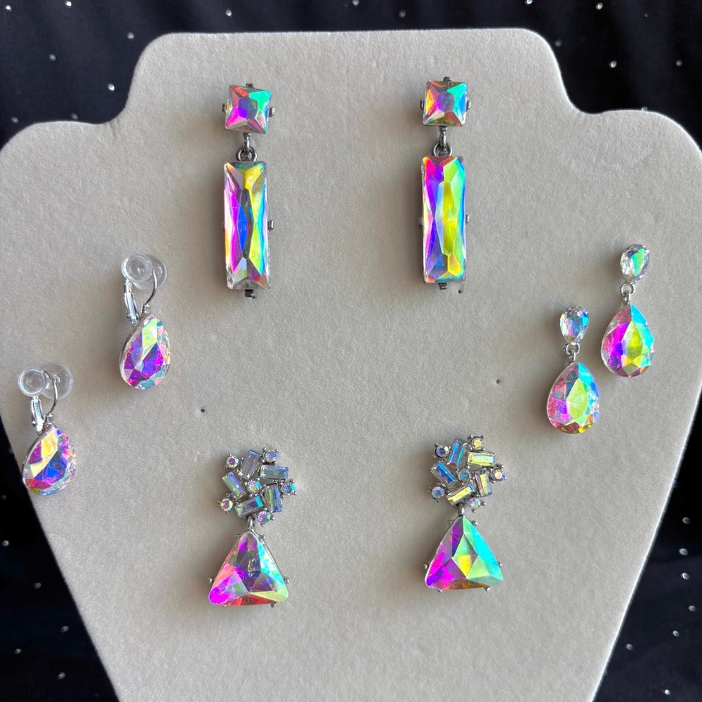 Iridescent Crystal Drop Earrings - Multi-Color Sparkle